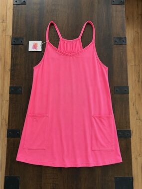 Bright Pink Sleeveless Pocket Tank Dress